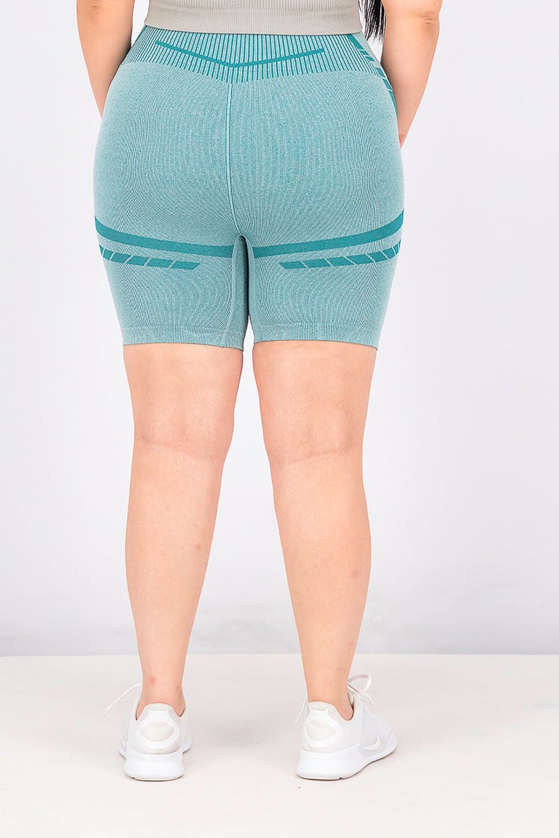 XOXO Women Textured Sports Shorts, Green Emerald - Image 2